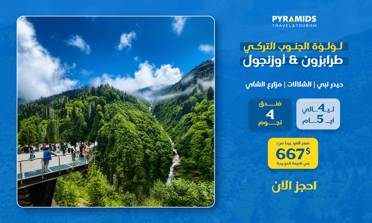 اكتشف جمال طرابزون وأوزونغول الطبيعي في رحلة لمدة 5 أيام و4 ليالٍ تشمل هضبة هيديرنبي، وكهف تشال، وبحيرة سيرا، والشلالات، ومزارع الشاي، ومنزل خشبي على ضفاف بحيرة أوزونغول. استمتع بإقامة فاخرة من فئة 4 نجوم وجولات سياحية خاصة، ابتداءً من 667 دولارًا أمريكيًا للشخص الواحد.