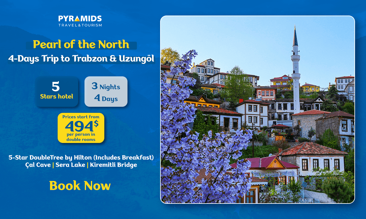 Experience a 4-day, 3-night getaway to Trabzon & Uzungöl with a 5-star DoubleTree by Hilton stay, visiting Hıdırnebi Highlands, Çal Cave, Sera Lake, Uzungöl, waterfalls, and tea plantations. Includes breakfast, private transfers, and tours, starting from $494 per person.