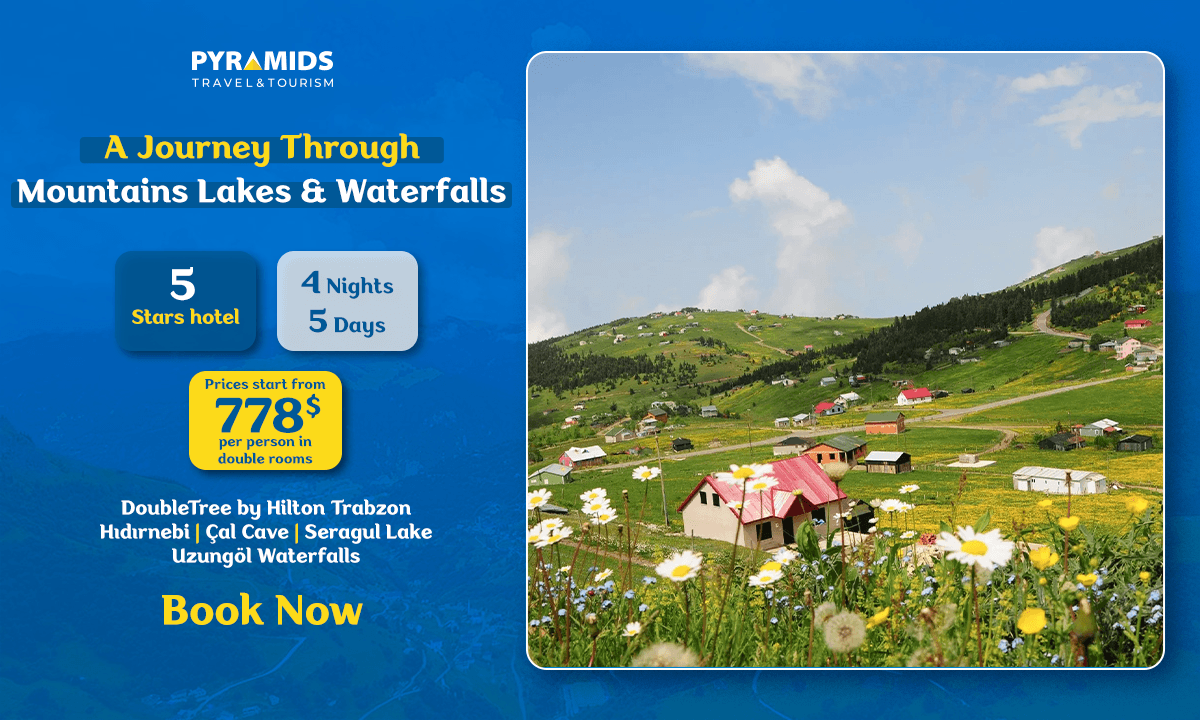 Discover Trabzon in 5 days and 4 nights with a 5-star stay at DoubleTree by Hilton Trabzon. Explore Hıdırnebi, Çal Cave, Sera Lake, Uzungöl, waterfalls, and tea plantations with private transportation. Starting from $778 per person.