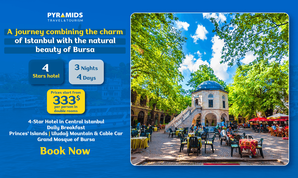 Discover Istanbul and Bursa in 4 days and 3 nights with a 4-star hotel, Princes’ Islands, Uludağ Mountain, Bursa landmarks, daily breakfast, private transfers, and guided tours, starting from $333.